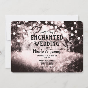 Invitation Lumières de mariage vintage rose blush forêt encha