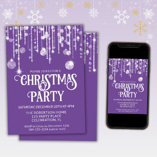 Invitation Lumières de Noël à cordes violettes et blanches po