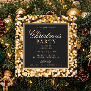 Invitation Lumières de Noël Black & Gold Glam Fête de fin d'a