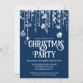 Invitation Lumières de Noël Bleu Marine sur Fil Blanc pour Fê (Devant)