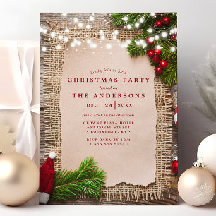 Invitation Lumières de Noël en toile de jute et pin Rustique 