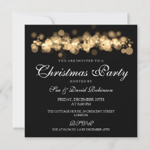 Invitation Lumières de Noël Gold Bokeh Party