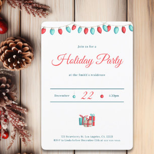 Invitation Lumières de Noël rouge minimaliste