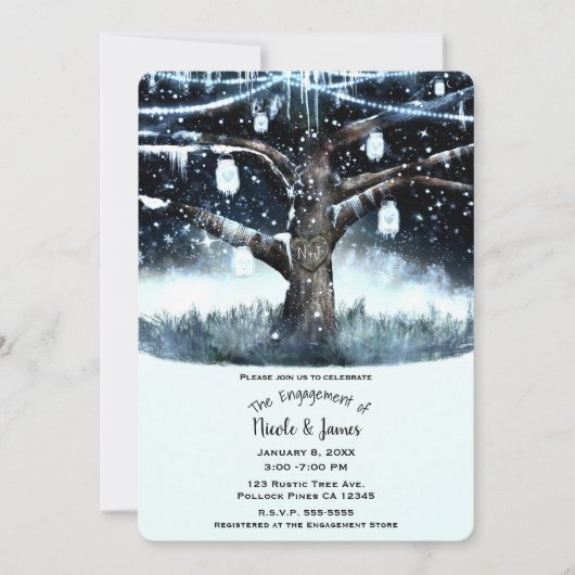 Invitation Lumières de Noël Rustiques de Mariage d'Arbre d'Hi (Devant)