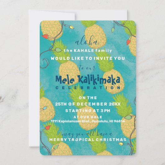 Invitation Lumières de Noël tropicales hawaïennes d'océan (Devant)