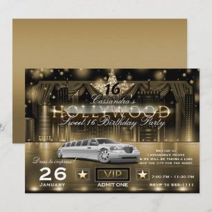 Invitation Lumières de nuit de ville noire dorée Limo Hollywo