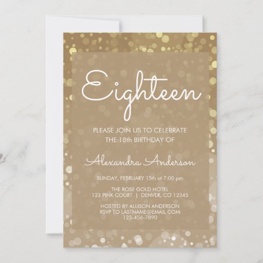 Invitation Lumières de Parties scintillant Gold Sparkle 18e a (Devant)