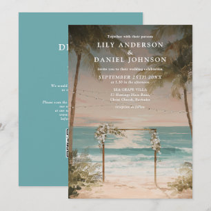 Invitation Lumières de plage océanique élégantes avec code QR
