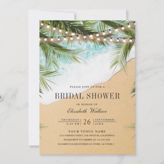 Invitation Lumières de plage Tropical Photo QR Code Fête des (Devant)