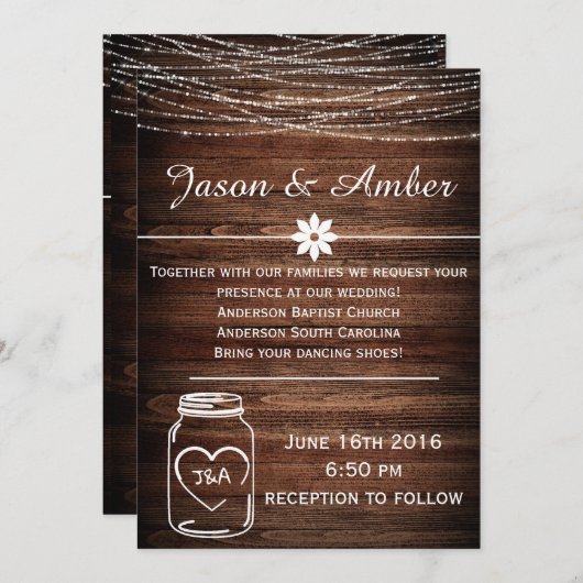 Invitation Lumières de pot de maçon (Devant / Derrière)