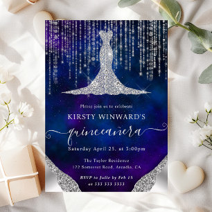 Invitation Lumières de Quinceanera en Robe de Diamant et en F
