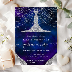 Invitation Lumières de Quinceanera en Robe de Diamant et en F