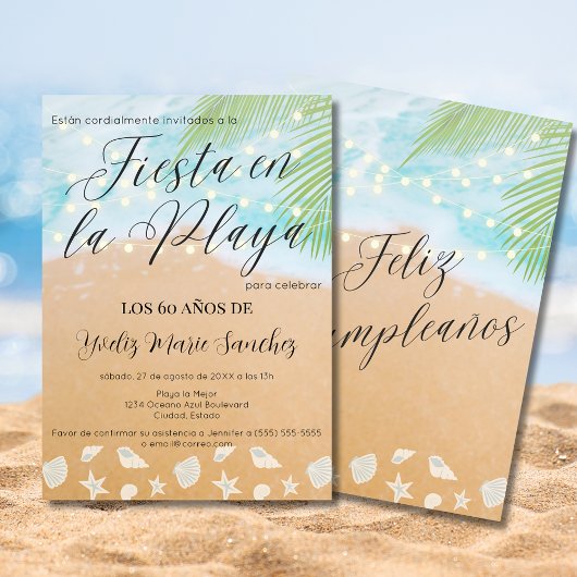 Invitation Lumières de Sable de Plage Chic Espagnol Fête d'an