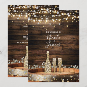 Invitation Lumières de tonneau de bois rustique Champagne Mar