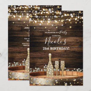 Invitation Lumières de tonneau de bois rustique pour fête d'a