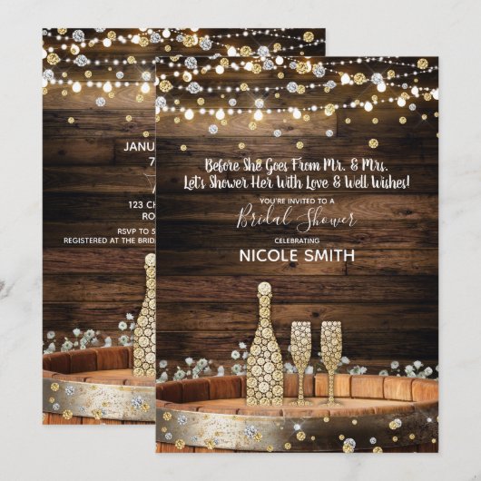 Invitation Lumières de tonneau de bois rustique pour la fête  (Devant / Derrière)