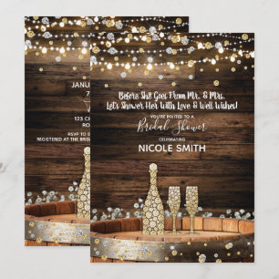 Invitation Lumières de tonneau de bois rustique pour la fête