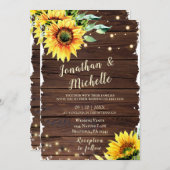 Invitation Lumières de tournesol sur bois rustique Mariage ch (Devant / Derrière)