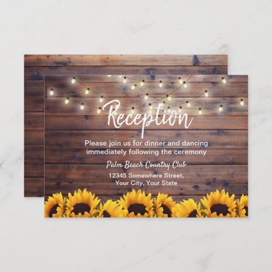 Invitation Lumières de tournesols rustiques pour mariage (Devant / Derrière)