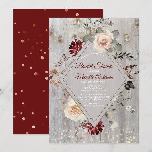 Invitation Lumières de vacances Mason Jar Fête des mariées fl (Devant / Derrière)