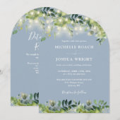 Invitation Lumières de verdure Arch Bleu Poussiéreux Code QR  (Devant / Derrière)