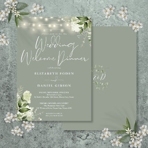 Invitation Lumières de verdure Vert Sauge Mariage Bienvenue D