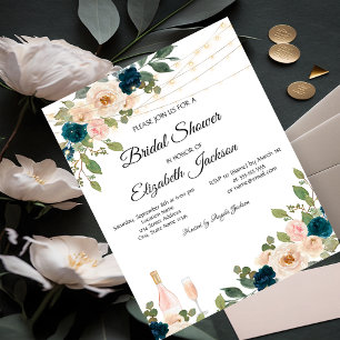 Invitation Lumières de Verre à Vin Roses Bleues Baby Shower d