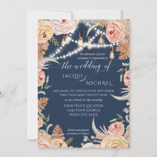 Invitation Lumières d'Edison rose rose pâle de la marine Pamp (Devant)