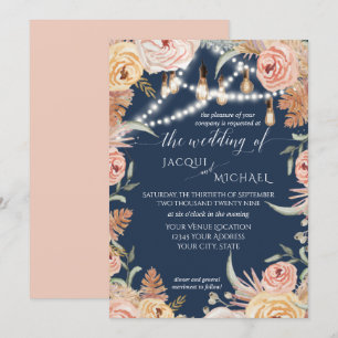 Invitation Lumières d'Edison rose rose pâle de la marine Pamp