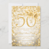 Invitation Lumières dorées Floral 50e anniversaire (Devant)