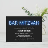 Invitation Lumières du néon bleu Bar Mitzvah (Debout devant)