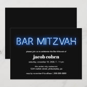 Invitation Lumières du néon bleu Bar Mitzvah (Devant / Derrière)