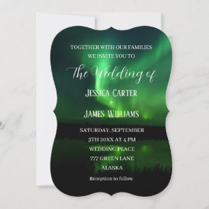 Invitation Lumières du Nord Aurora Borealis Mariage élégant