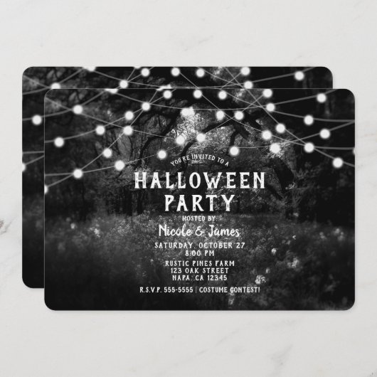 Invitation Lumières Éffrayantes en noir blanc (Devant / Derrière)