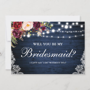 Invitation Lumières en Bois Bleu Rustique Fleurs en Dentelle