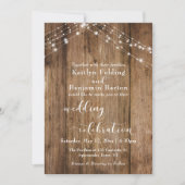 Invitation Lumières en bois Brown Mariage Calligraphie de cél (Devant)