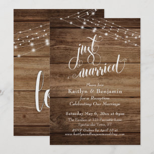 Invitation Lumières en Bois Brun Rustique Réception de Mariag