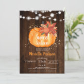 Invitation Lumières en bois floral chic or rustique automne S (Debout devant)