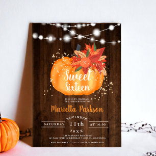 Invitation Lumières en bois floral chic or rustique automne S