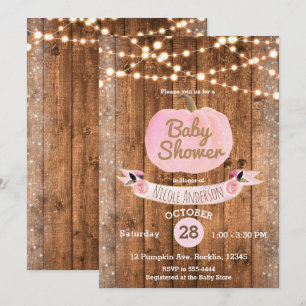 Invitation Lumières en Bois Rustique Citrouille Rose Automne