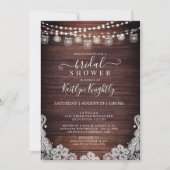 Invitation Lumières en bois rustique Mason Jars dentelle Fête (Devant)