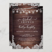 Invitation Lumières en bois rustique Mason Jars dentelle Fête (Devant / Derrière)
