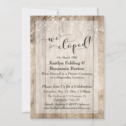 Invitation Lumières en bois rustique Nous nous sommes mariés  (Devant)