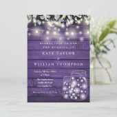 Invitation Lumières en bois rustique violet Mariage Pot Mason (Debout devant)