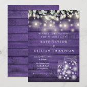 Invitation Lumières en bois rustique violet Mariage Pot Mason (Devant / Derrière)