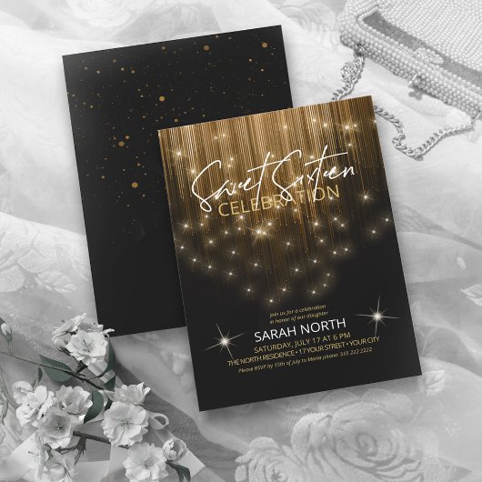 Invitation Lumières en cascade Sweet 16 Gold ID790