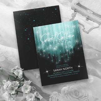 Invitation Lumières en cascade Sweet 16 ID Turquoise790
