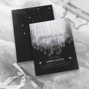 Invitation Lumières en cascade Sweet 16 noir et blanc ID790