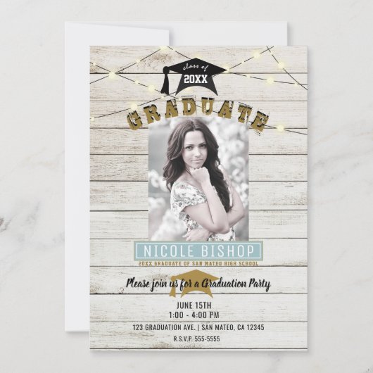 Invitation Lumières en Dentelle de Bois Blanc pour Soirée de (Devant)