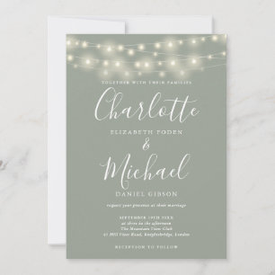 Invitation Lumières en guirlande vert sauge Élégant mariage à
